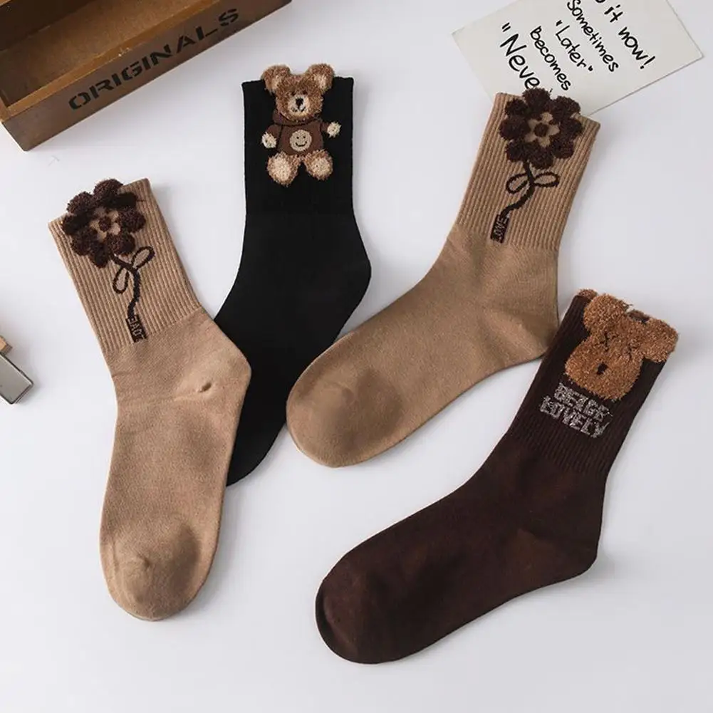 

Women Socks Cartoon Bear Cute Kawaii Japanese Korean Cartoon Short Floral Socks Funny Cotton Breathable Harajuku Style Casu W5A2