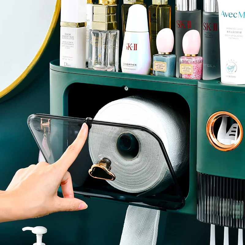 

Fully Automatic Squeezing Toothpaste Storage Shelves Wall-mounted Household Toothbrush Holder Punch-free Toilet Storage Shelf