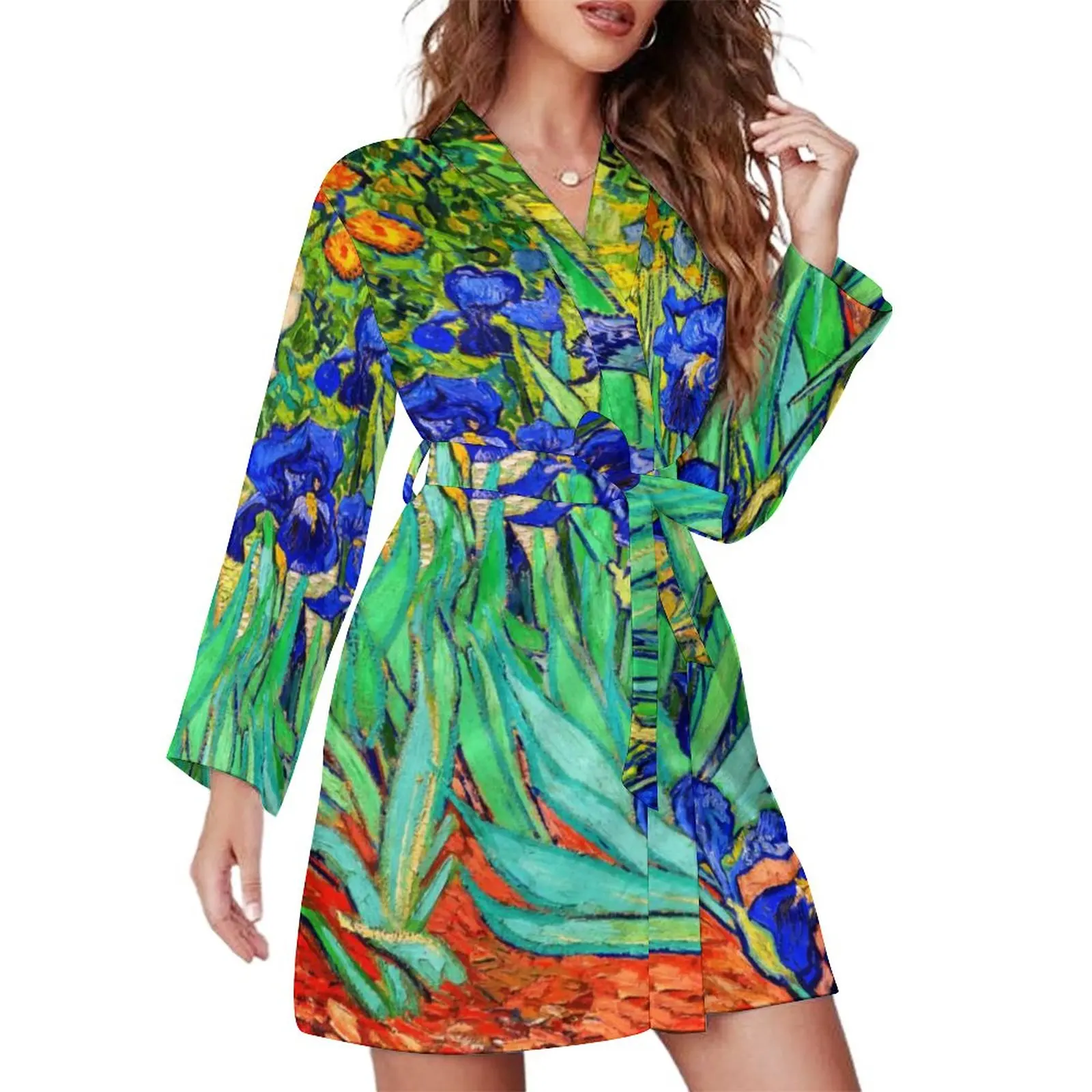 Винтажная Пижама с цветочным принтом халат V-образным вырезом Ирисы Ван Гога