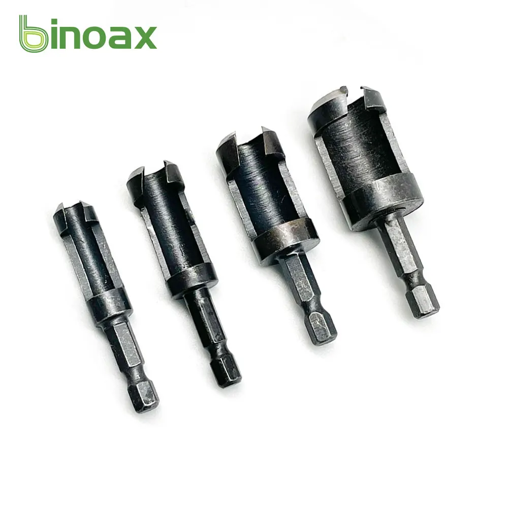 Binoax 4pcs Plug Cutter Drill Bit Set 1/4" 3/8" 1/2" 5/8" Woodworking Wood Plug Cutter Cutting Tools