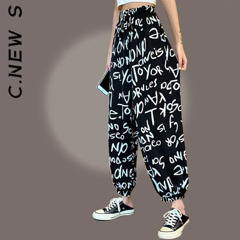 

Женские свободные облегающие укороченные брюки C.New S, летние брюки с высокой талией и надписью joker, неоново-зеленые брюки