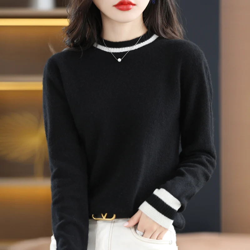 Женский Однотонный свитер классический вязаный пуловер с круглым вырезом и