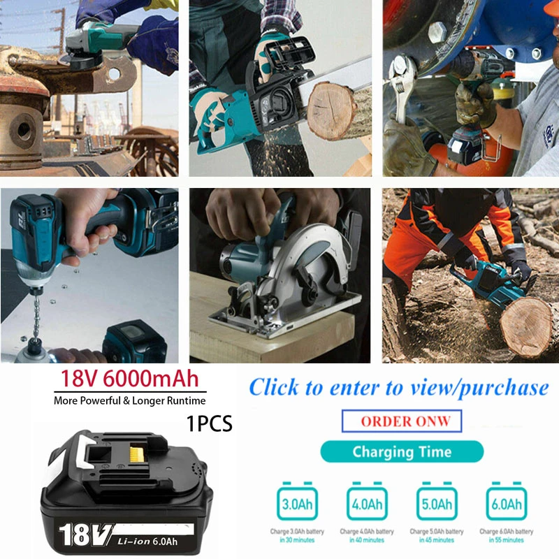 

With Charger BL1860 Rechargeable Makita Battery 18V 6000MAh 6Ah Li-Ion Tool For BL1840 BL1850 BL1830 BL1860B LXT400