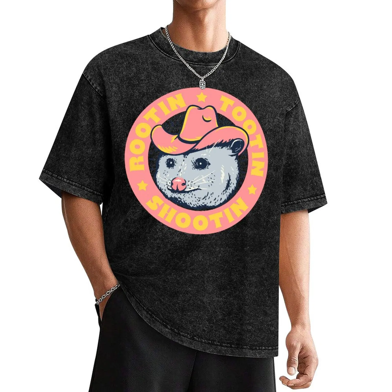 Rootin Tootin Shootin Possum Cowboy Advice Space Cowgirl Country Style Pet Mat Bandana Opossum Pink Frame T-Shirt