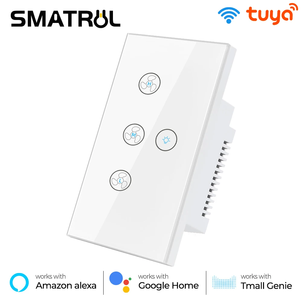 SMATRUL Tuya Wifi Touch Ceiling Fan Light Switch US 220v Smart Life Remote Timer Control Speed Wall Glass For Alexa Google Home