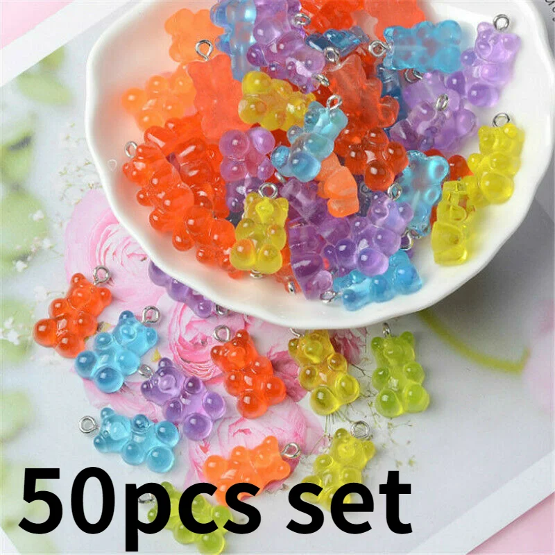 

Cute Gummy Bear Pendant Charms For Necklace Bracelet Earrings Jewelry Diy Findings Resin Bears Christmas Gift 2.1*1.1cm