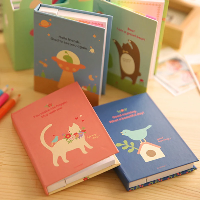 

1Pack Cartoon animals bird cats Rainbow note Memo Hard cover sticky notes Post paper Stationery Office school supplies