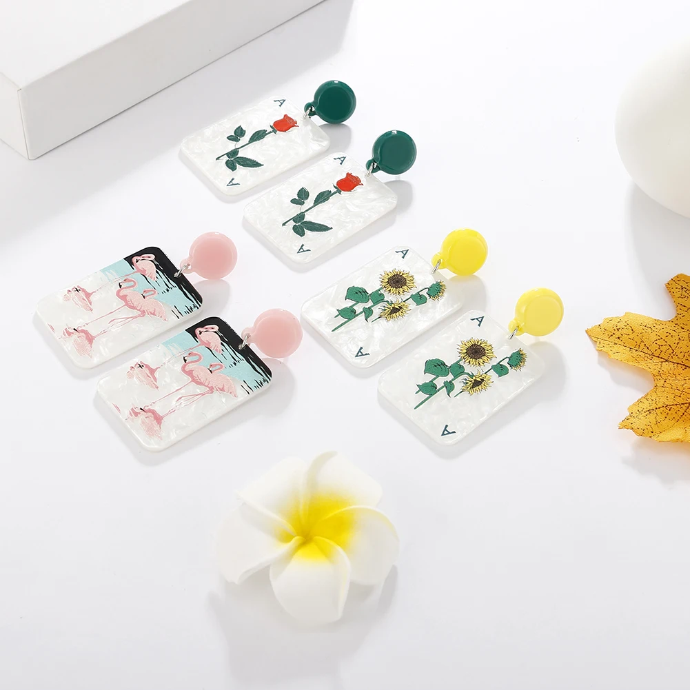 

Fashion Colorful Print Acrylic Earrings For Women Korea Geometric Hit Color Pattern Drop Earrings Gift