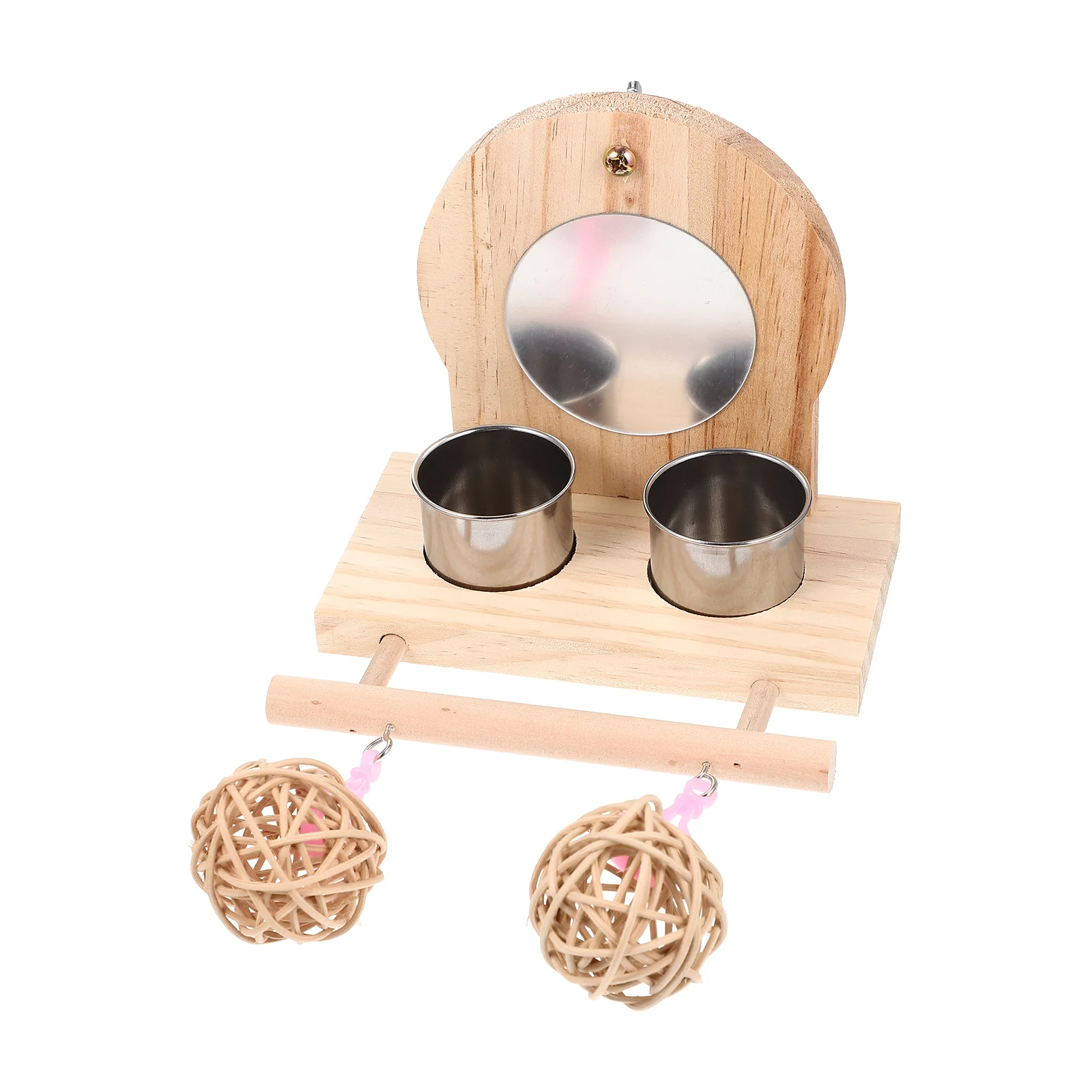 

Bird Parrot Mirror Feeder Stand Perchcage Water Bowlparakeethanging Cup Dish Birds Birdcage Rattanwooden Bowls Interactive