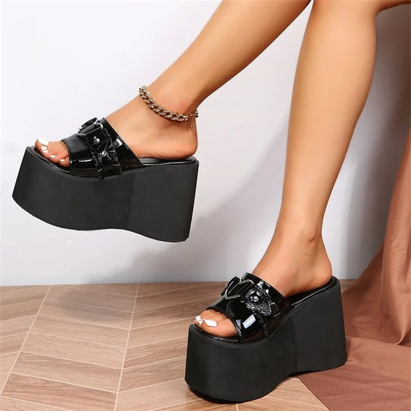 Shoes for Women Summer Women's Slippers 2023 Platform Wedges Fashion Goth Slippers Hot Women's Matal Sandal Comfy Black Shoes