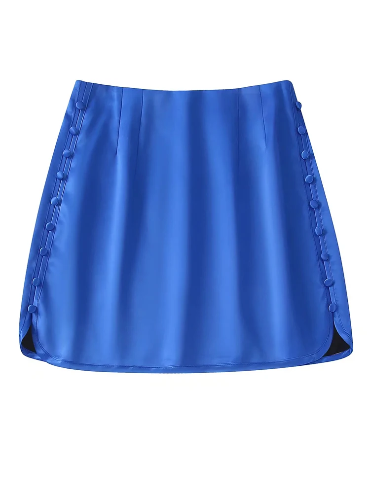 

Женская атласная юбка Evfer, летняя однобортная синяя юбка на молнии сзади с высокой талией и разрезом