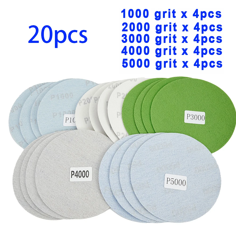 

20Pcs 5Inch 125mm Round Sanding Disc Hook And Loop Dry/Wet Sandpaper For Car Polishing 1000/2000/3000/4000/5000 Grit