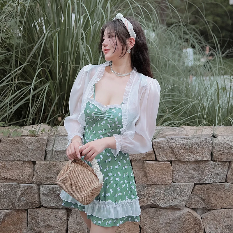 

Women's Swimwear Two Pieces Swimsuits Lace-up Dress Fabala Chic Gentle Floral Print Holiday Kilts Spring Wear