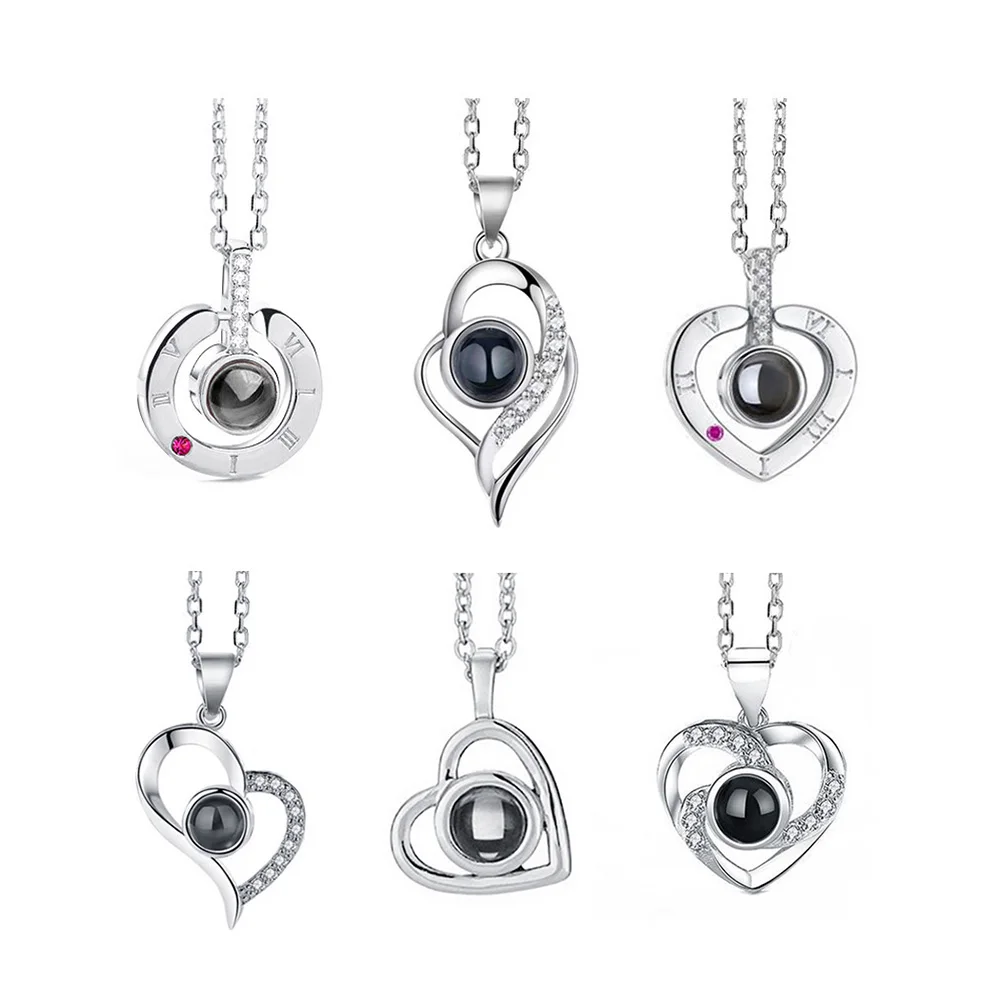 

100 Languages I Love You Necklace Heart Pendant Wedding Romantic Memory Projection Necklace for Women Girl Friend Ladies Gifts