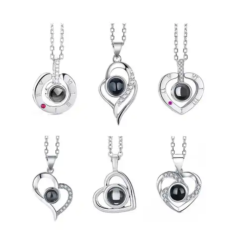 A necklace with the inscription "I love you" in 100 languages, a pendant pendant, a wedding romantic necklace with a projection of memory for women, friends, ...