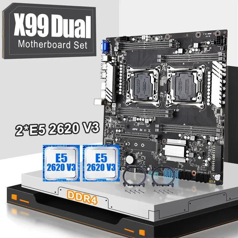 Комплект материнской платы JINGSHA X99 DUAL LGA 2011-3 с 2 процессорами XEON E5 2620 V3