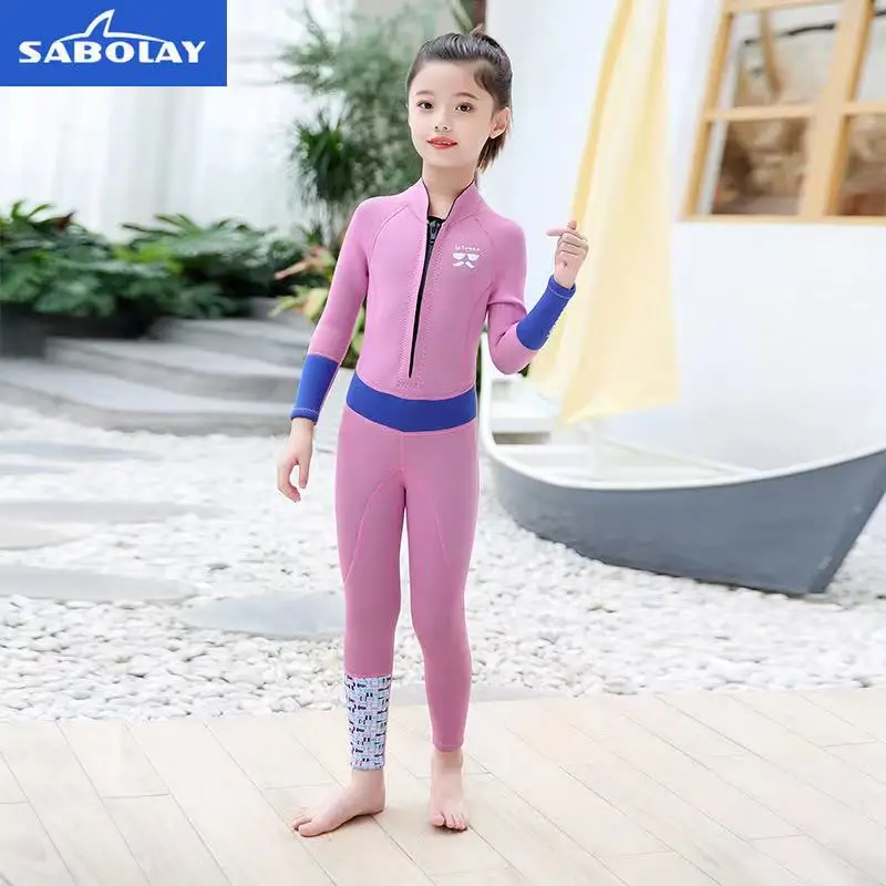 

Sabolay 2mm Neoprene Kids Wetsuit Long Sleeve Surfing Suit Girls Boys Diving Snorkeling Swimming Jumpsuit Scuba Dive Swimwear