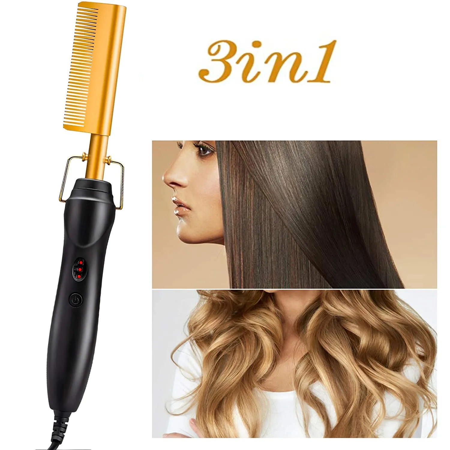 

3 in 1 Hot Comb Straightener Electric Hair Straightener For Hair Curler Wet Dry Use Hair Flat Irons Hot Heating Comb