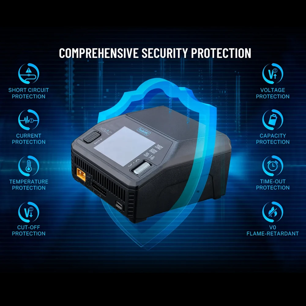 Фото Многофункциональный тестер сигналов ToolkitRC M8AC AC200W/DC600W с двойным входом, током зарядки 20А, балансировкой тока 1-8S №1