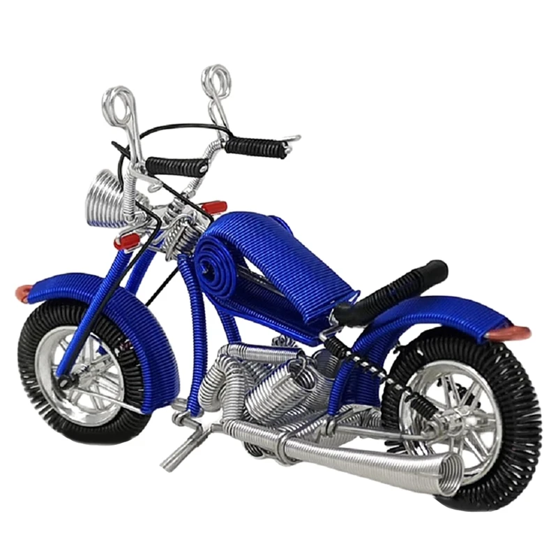 

Handcrafted Aluminum Wire Motorcycle Furniture Decor - Unique Motorbike Sculpture For Home Easy To Use Blue