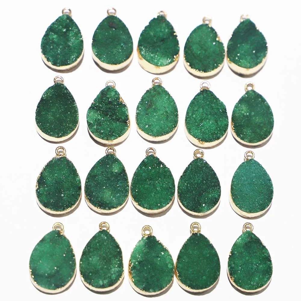 

Fashion Selling Natural Stone Droplet Teeth Agate Pendant Green Crystal Gilded Edge Necklace Jewelry Acessories Wholesale 8pces