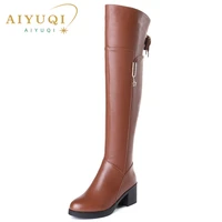 aiyuqi female over the knee boots 2022 madam genuine leather motorcycle boots high heeled long tube ladies winter boots 42