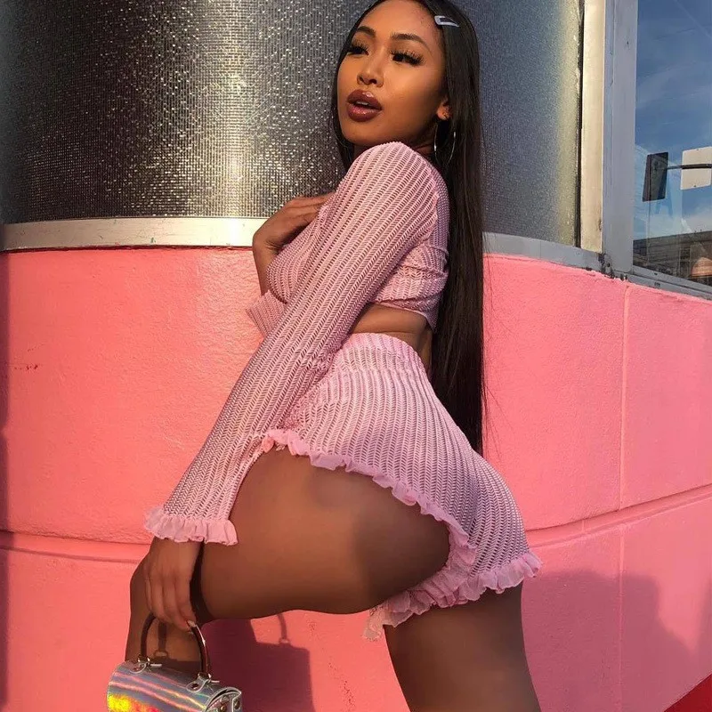 

Женский трикотажный комплект из двух предметов, облегающий короткий топ и мини-шорты, пляжный спортивный костюм с платьем, Новинка лета 2022