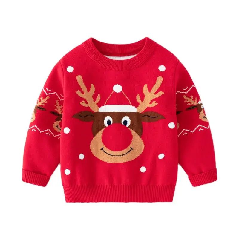 

Осенний Детский свитер, теплый двухслойный хлопковый детский пуловер, свитер для девочек, Зимний вязаный свитер для малышей с рождественским оленем