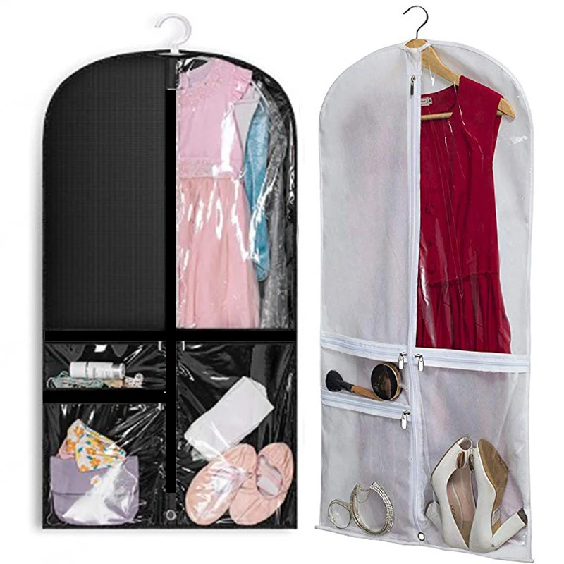 

Black White Clear PVC Dance Costume Bags Garment Bag For Dance Competitions with 3 Zipper Pockets For Travel Storage Hanging Bag