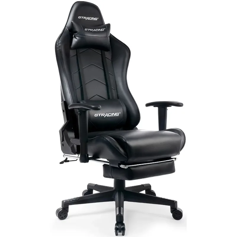 With Footrest Ergonomic Reclining Leather Chair, Black Compu