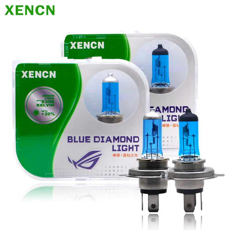

XENCN H4 HB2 9003 Halogen Blue Diamond Light 12V 60/55W Original Car Headlight 5300K White Light +20% Bright Genuine Lamps, Pair