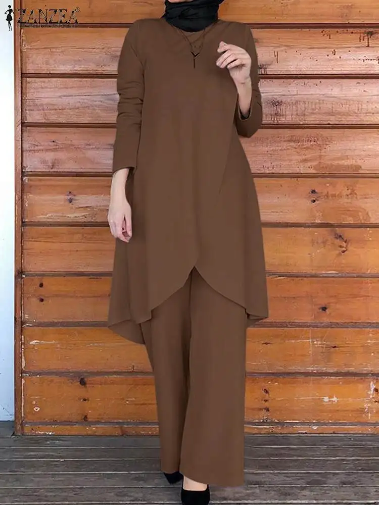 

Женский спортивный костюм ZANZEA в мусульманском стиле, рубашка с длинным рукавом, повседневные брюки, одежда для Рамадана, кафтан, Исламская одежда, костюм Абайи