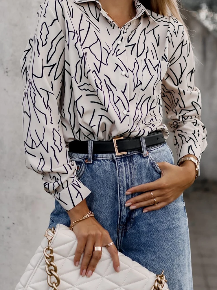 

Женская блузка с длинным рукавом, с отложным воротником