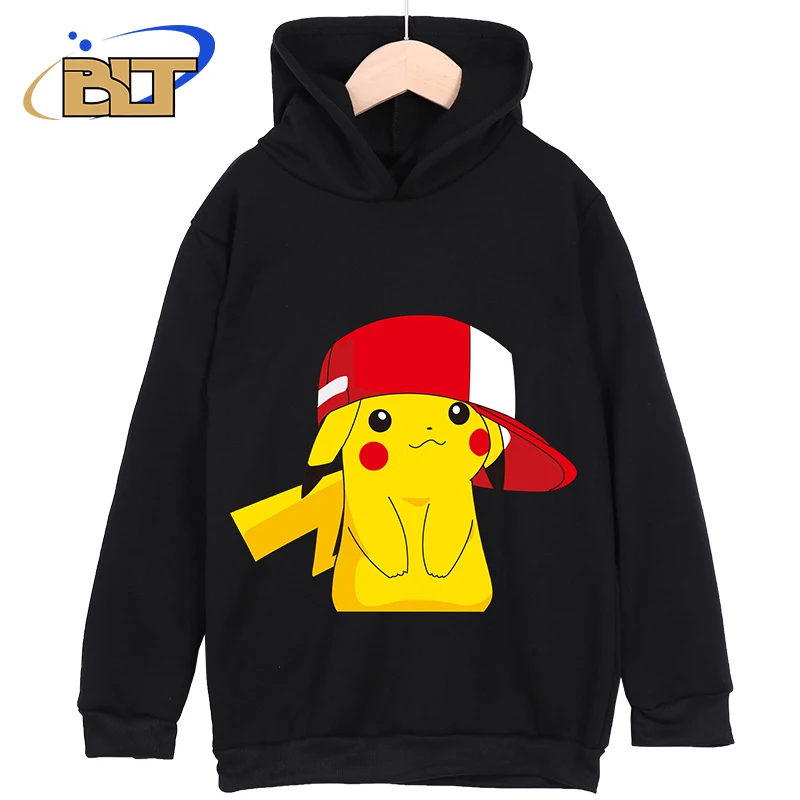 Детская одежда с принтом Пикачу новинка толстовка Черный Повседневный Топ