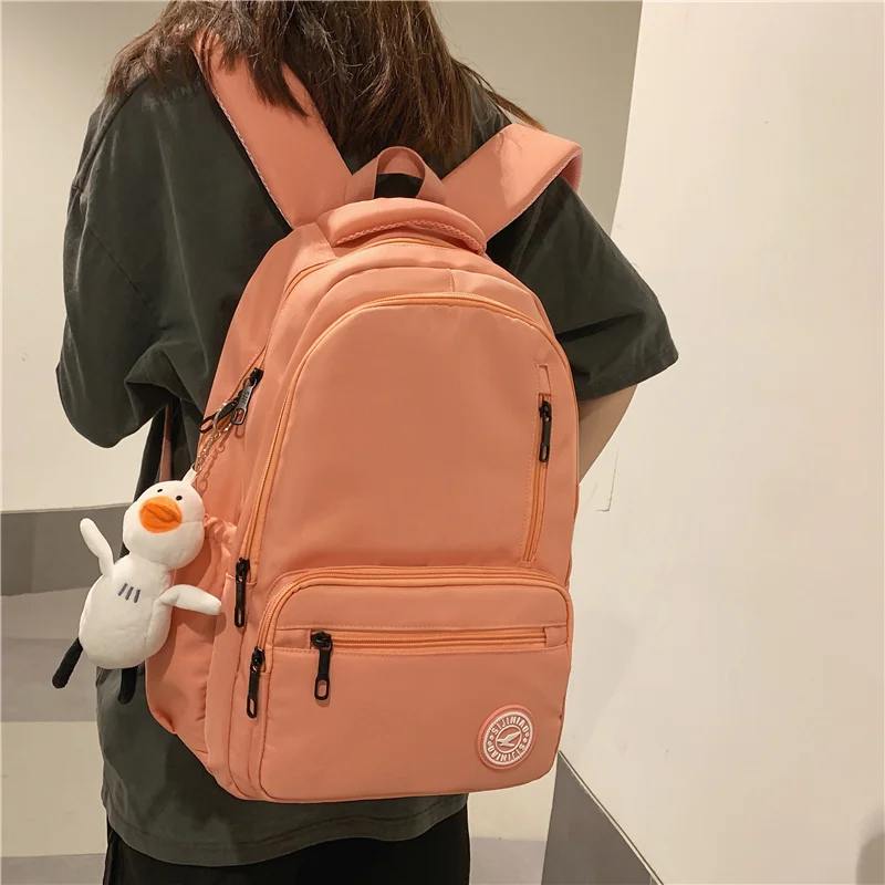 

Однотонный водонепроницаемый нейлоновый женский рюкзак с несколькими карманами, Вместительная дорожная сумка для девочек-подростков, школьный портфель для книг