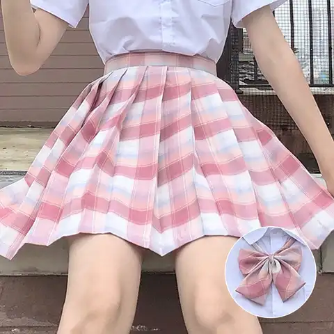 Kawai Plaid Women Pleated Skirts With Bow Knot Summer High Waist Preppy Girls Dance Mini Skirt Cute A Line Harajuku Japan Faldas