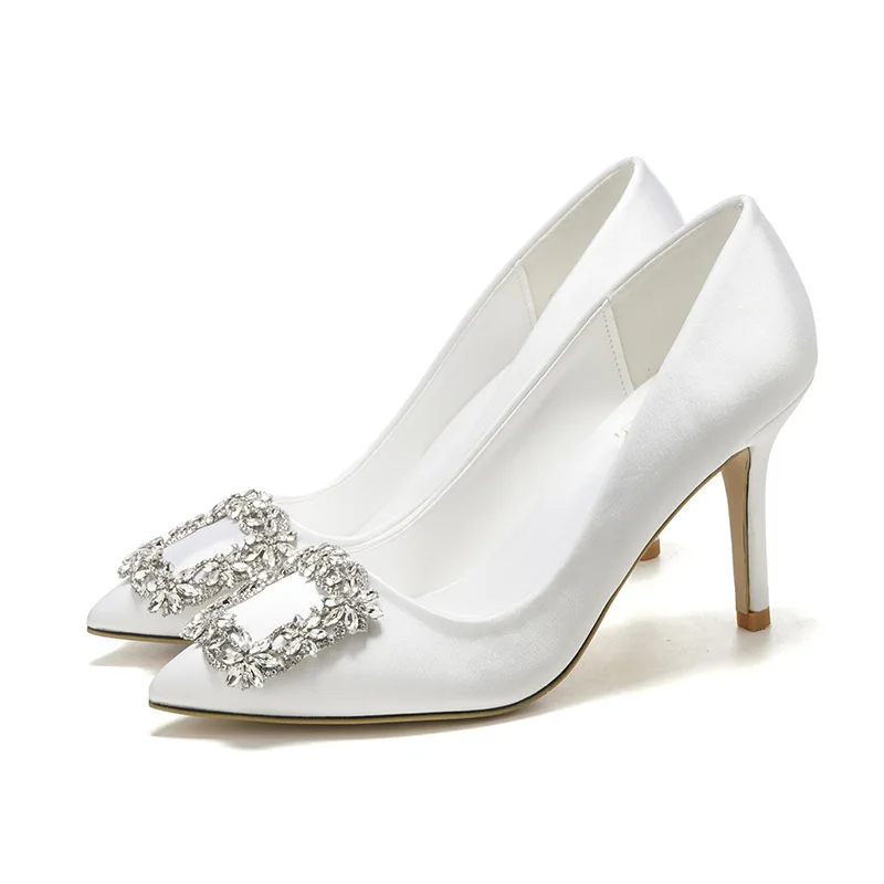 

Korean Style Pointed High Heel White Wedding Shoes Rhinestone Bridal Shoes Small Size Shoes 33-43 Sizes Dress Party Shoes