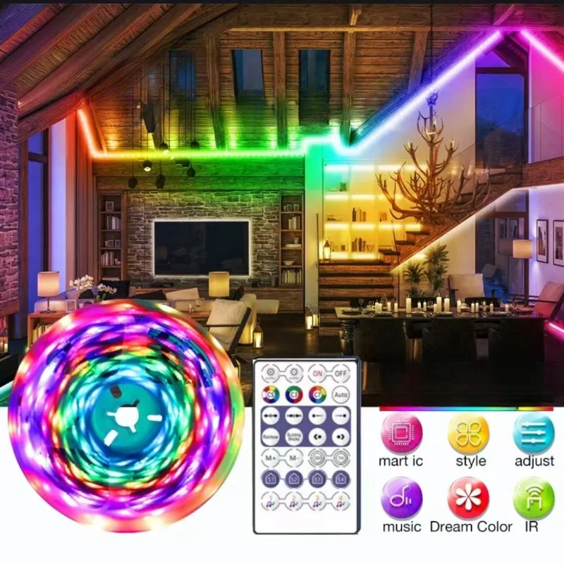 

RGB LED Strip Light 5050 Flexible Ribbon 1M-10M Bluetooth Dream Color RGBIC WS2812B 5V TV Desktop Screen BackLight Diode Tape