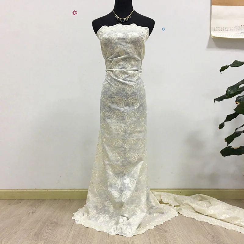 Швейцарская вуаль кружева в Швейцарии желтый с Стразы 886 5 ярдов вышивка