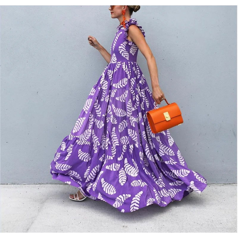 

Новинка весна-лето 2023 женское фиолетовое платье без рукавов с поясом и свободным кроем