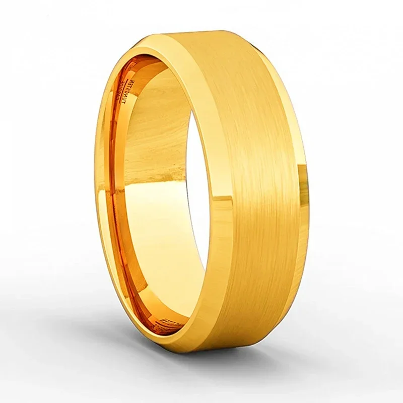 Простые мужские кольца из матовой титановой стали 8 мм розового золота