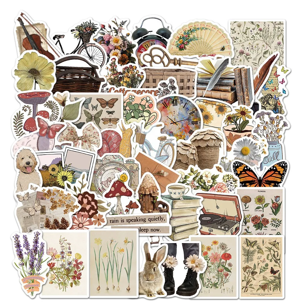

10/30/50PCS Cartoon Vintage Stickers Retro Style Pattern Diary Planner Decorative Scrapbooking Stationery Supplies Craft Sticker