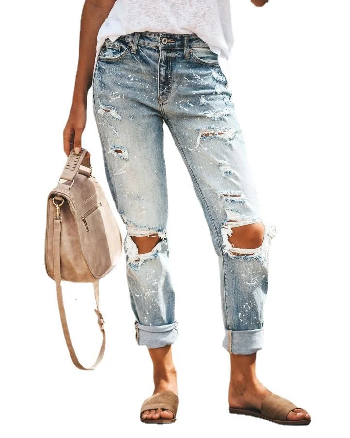 

2022 New Denim Pants Ripped Stretch Slim Fit Vintage Fashion High Waist Boyfriends Streetwear Casual Women's Jeans jeans vintage