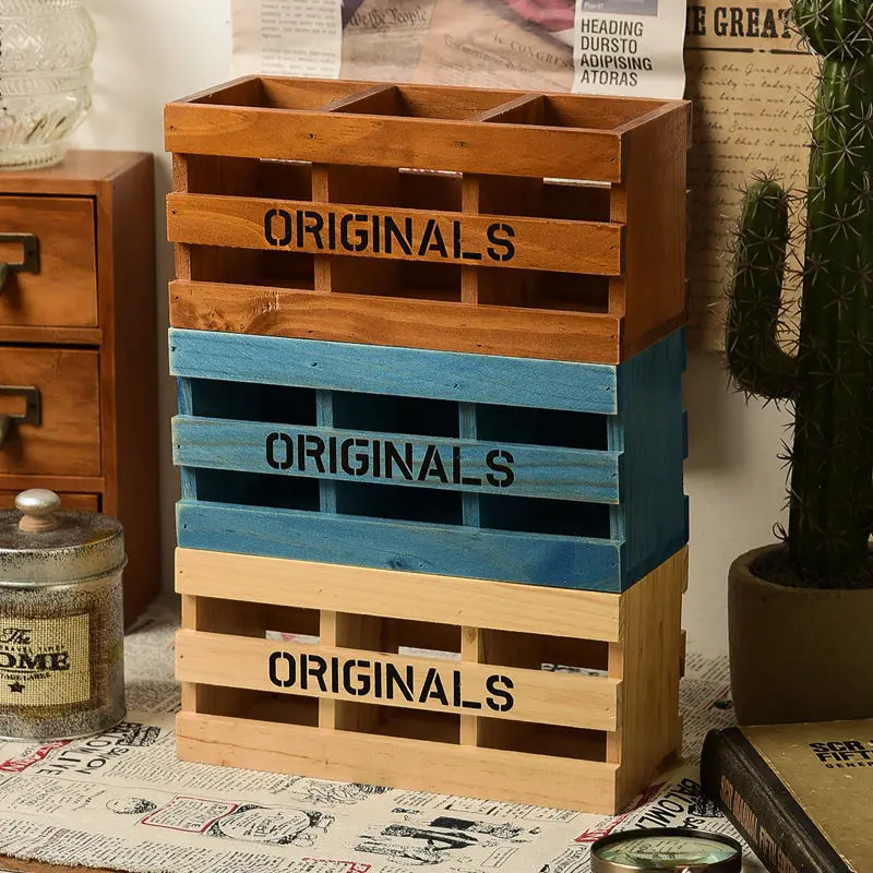

Solid Wood Sundries Storage Desktop Storage Three-Insert Pen Holder Creative Home Bedroom Study Office Pen Holder