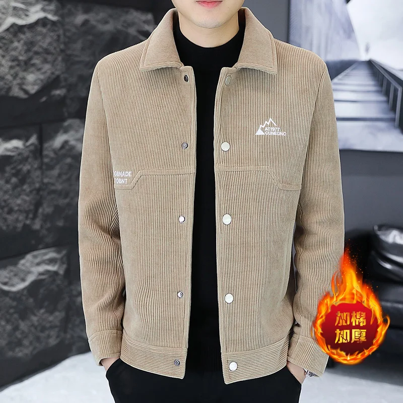 Зимняя новая модная мужская флисовая куртка с отложным воротником толстые