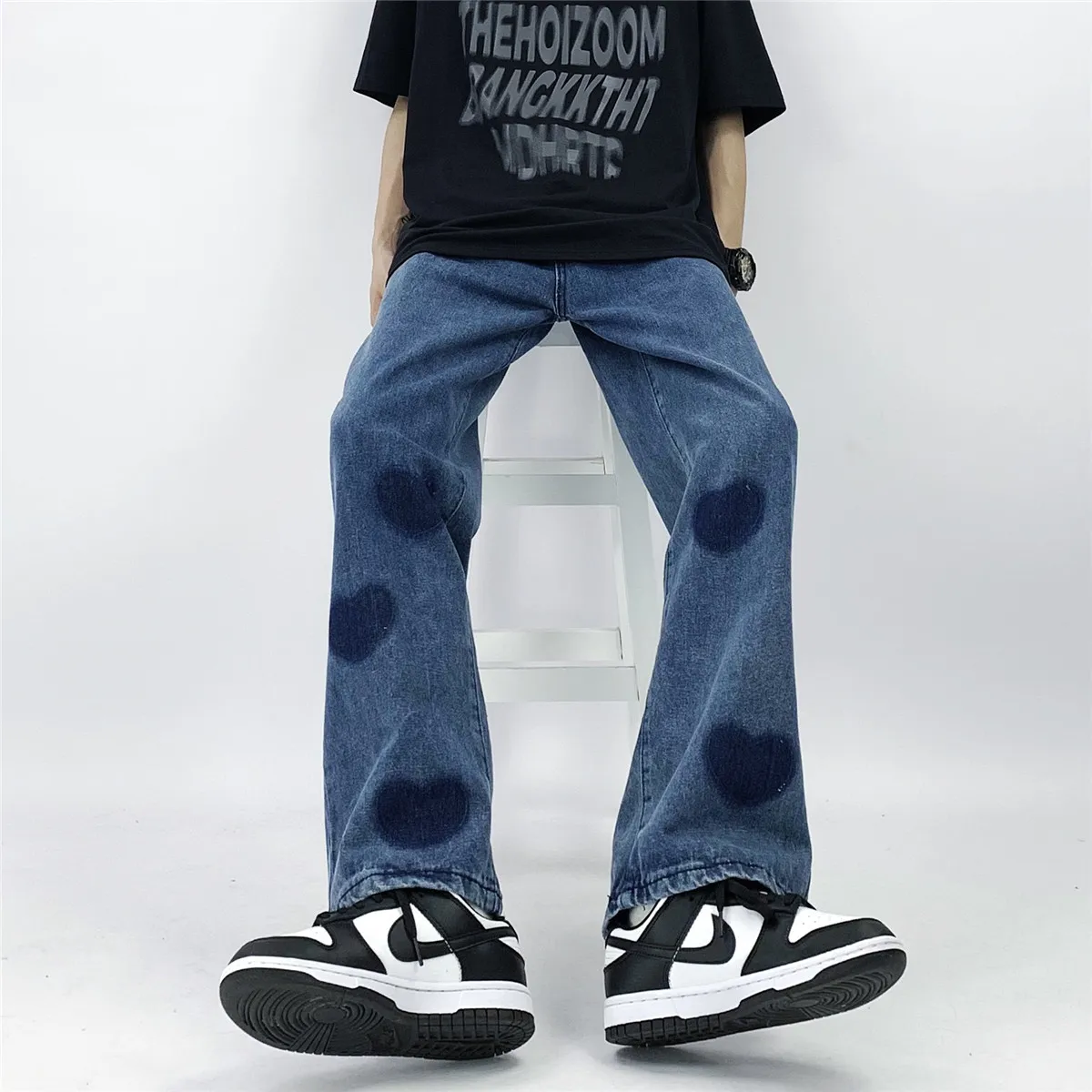 Men Jeans Ins Hip Hop Trend Love Print Straight Wide Leg Pants Loose Casual Jeans Men and Women Trousers Y2k Pants Ins Hot Sale