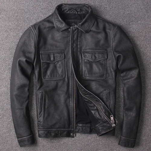 

Мужская винтажная куртка из натуральной воловьей кожи, весна-осень