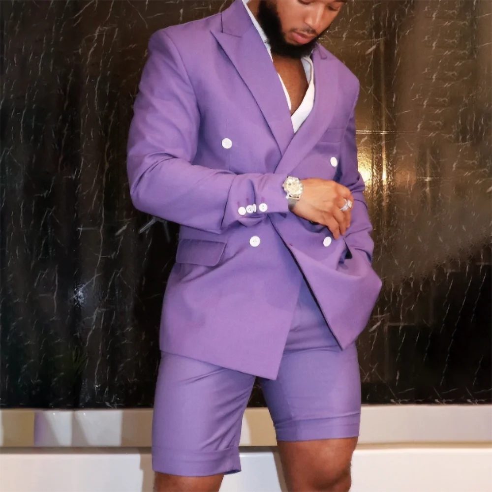 

Costume d'homme Purple Men Suits Summer Custom Made 2 Pieces Blazer+Short Pant Slim Fit Mariage Traje Novio Prom Evening Tuxedos