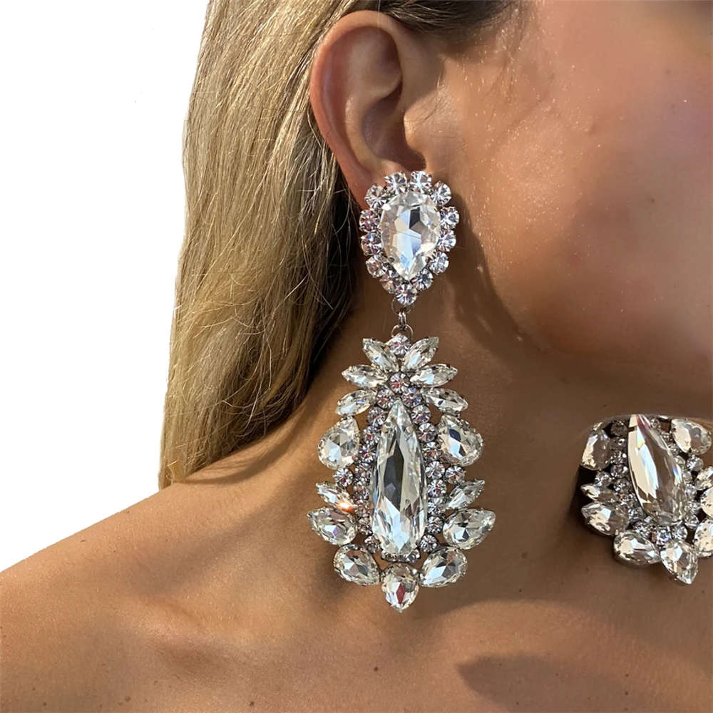 

Exaggerate Large crystal Dangle Earrings Fashion Wedding Accessories Statement Jewelry Rhinestone Large Drop Earrings Christmas