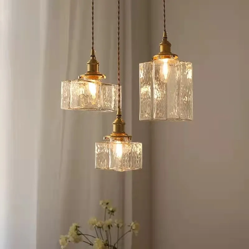 

Japanese Vintage Brass Glass Small Chandelier, Nordic Light Luxury Bedside Lamp, Personality Creative Restaurant Light Bar